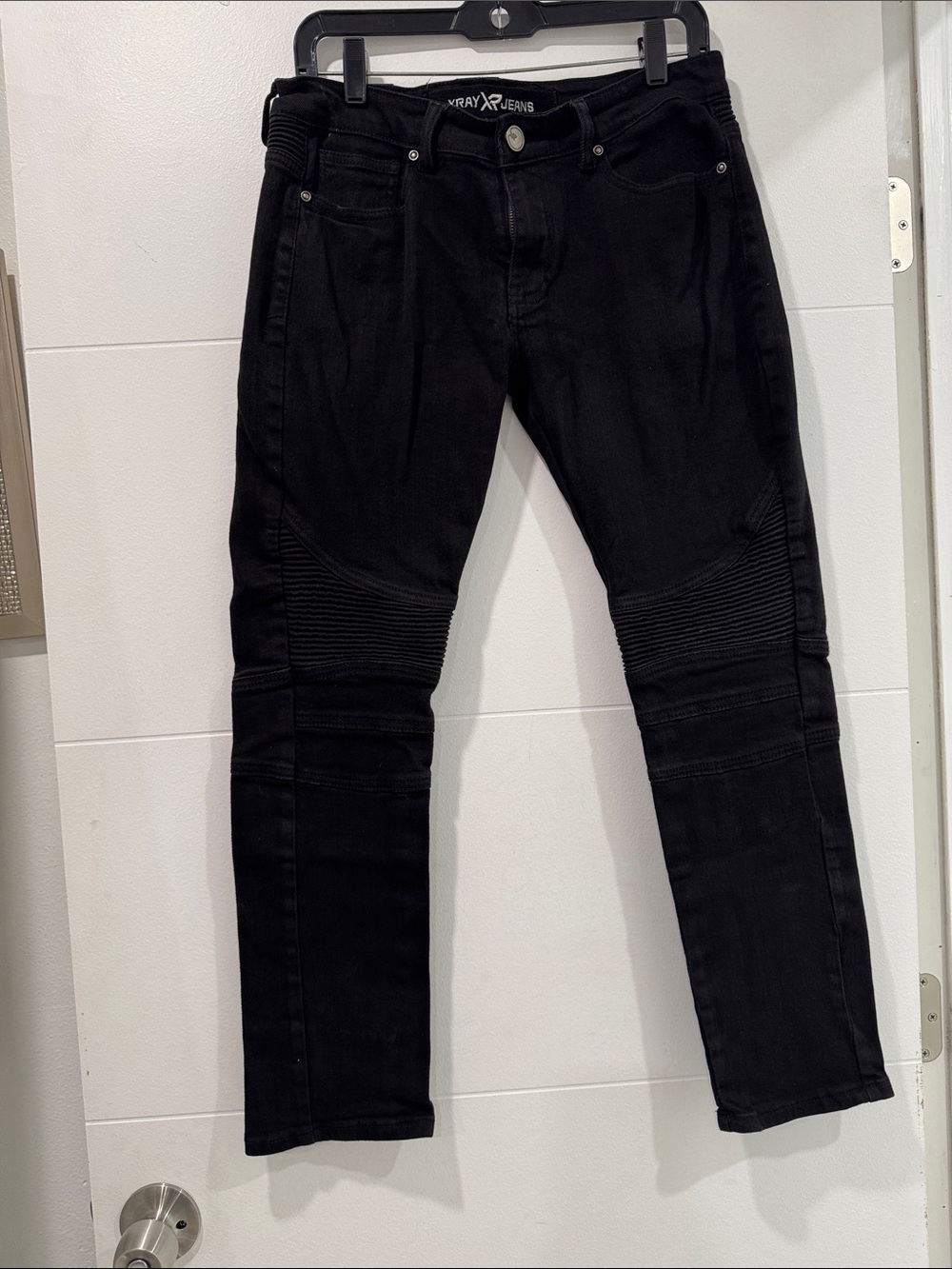 XRAY Jeans Mens Black Moto Ribbed Slim Fit Denim Pants Mens 30/30